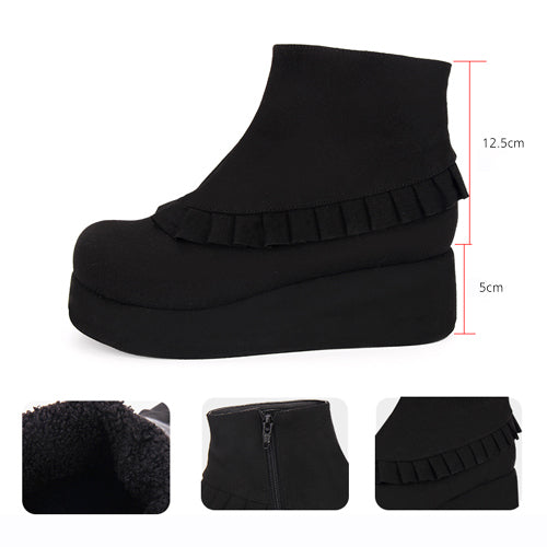 Round Toe Ruffle College Style Lolita Platform Boots