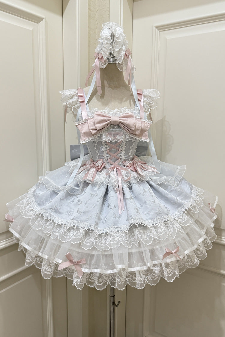 Blue Fleishi Island Sleeveless Ruffle Bowknot Lace Slim Sweet Ballet Lolita Jsk Dress