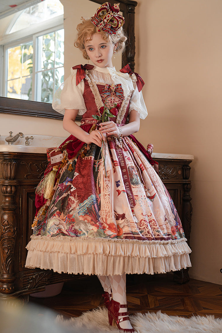 Red Kaleidoscope of Dreams Sleeveless Double-Layered Print Embroidery Bowknot Classic Vintage Gorgeous Lolita Jsk Dress