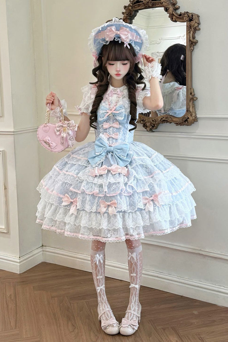 Blue Moon-Tide Butterfly's Call Sleeveless Multi-Layered Ruffle Bowknot Lace Sweet Lolita Jsk Dress