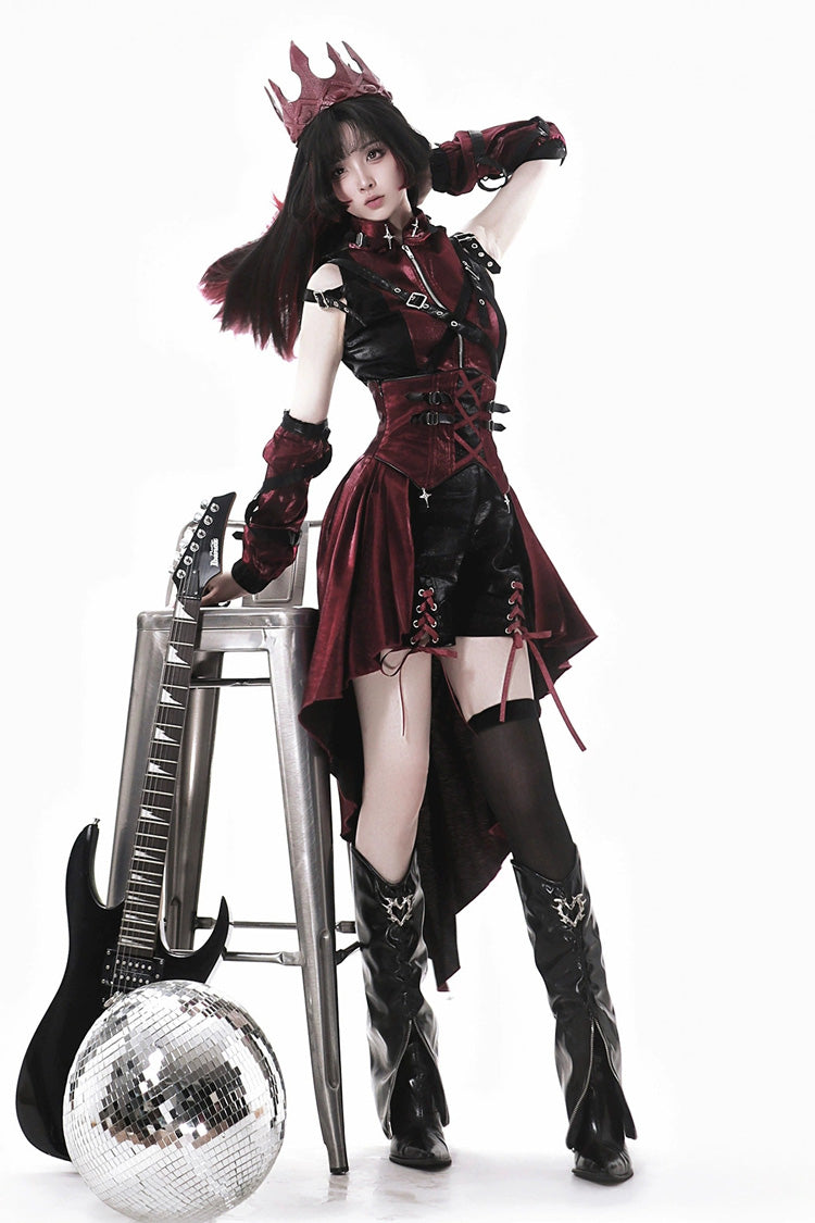 Black/Red Chief Assassin Lace-Up Gothic Ouji Lolita Shorts Set