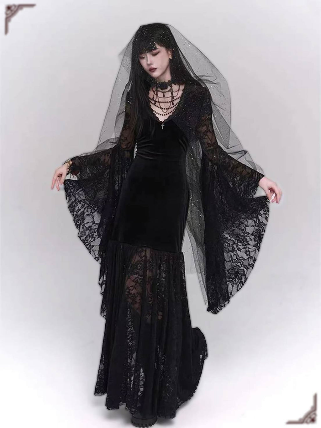 Goth Lolita Black French Retro Subculture Long Dress Medieval Ghost Dark