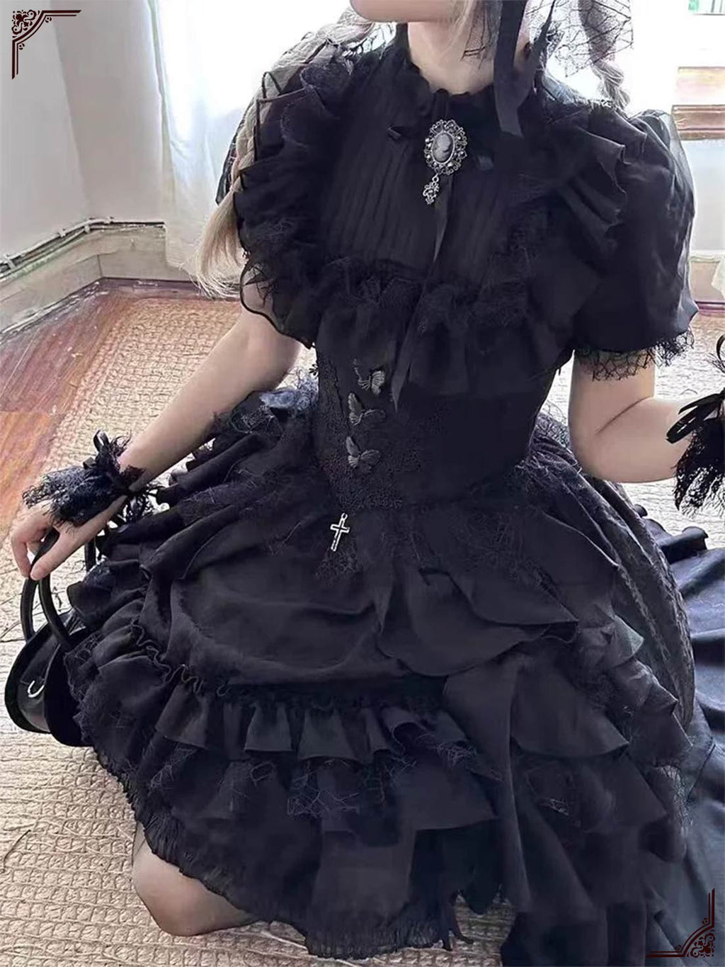 Goth Lolita Skirt Dark Black Vampire Count Shirt Lift Dress