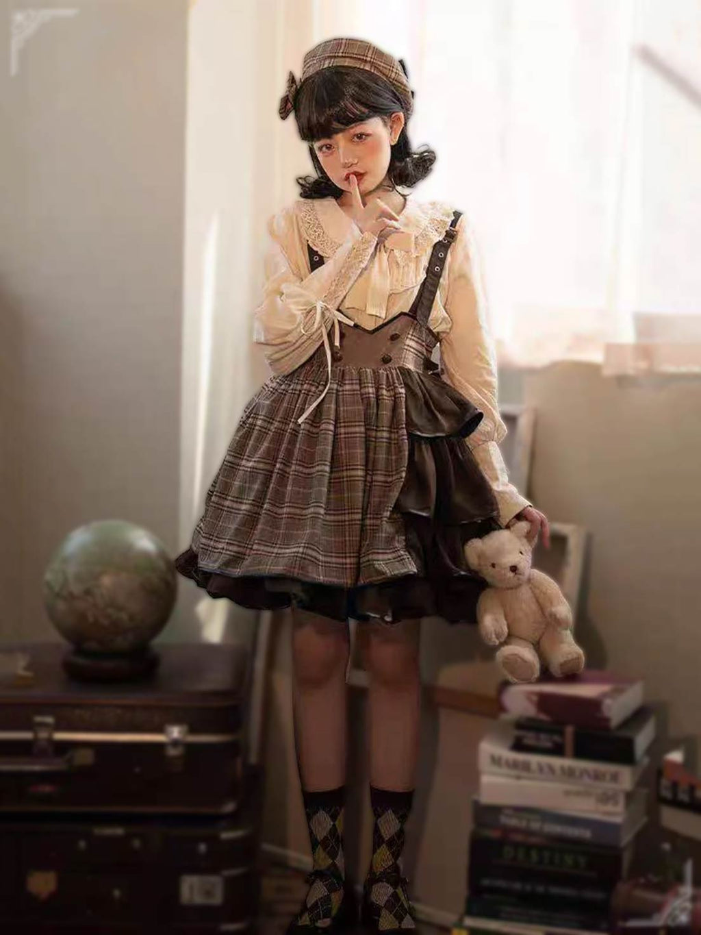 Gothic Lolita Brown Punk Strap SK Skirt Original Detective Side Opening British Outfit