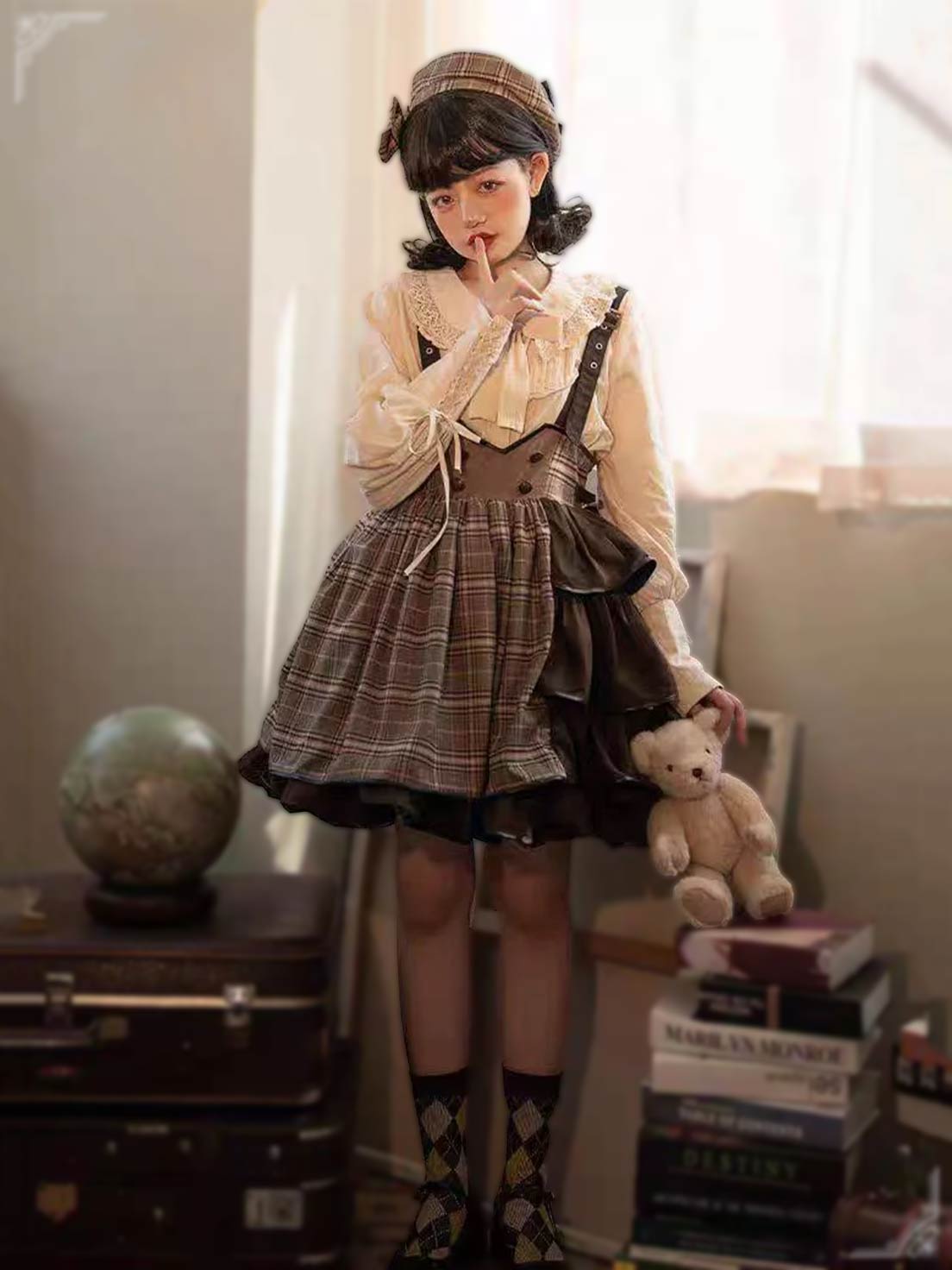 Gothic Lolita Brown Punk Strap SK Skirt Original Detective Side Opening British Outfit