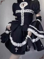 Gothic Lolita Dress Black Cross Lolita for Halloween y2k Goth fashion