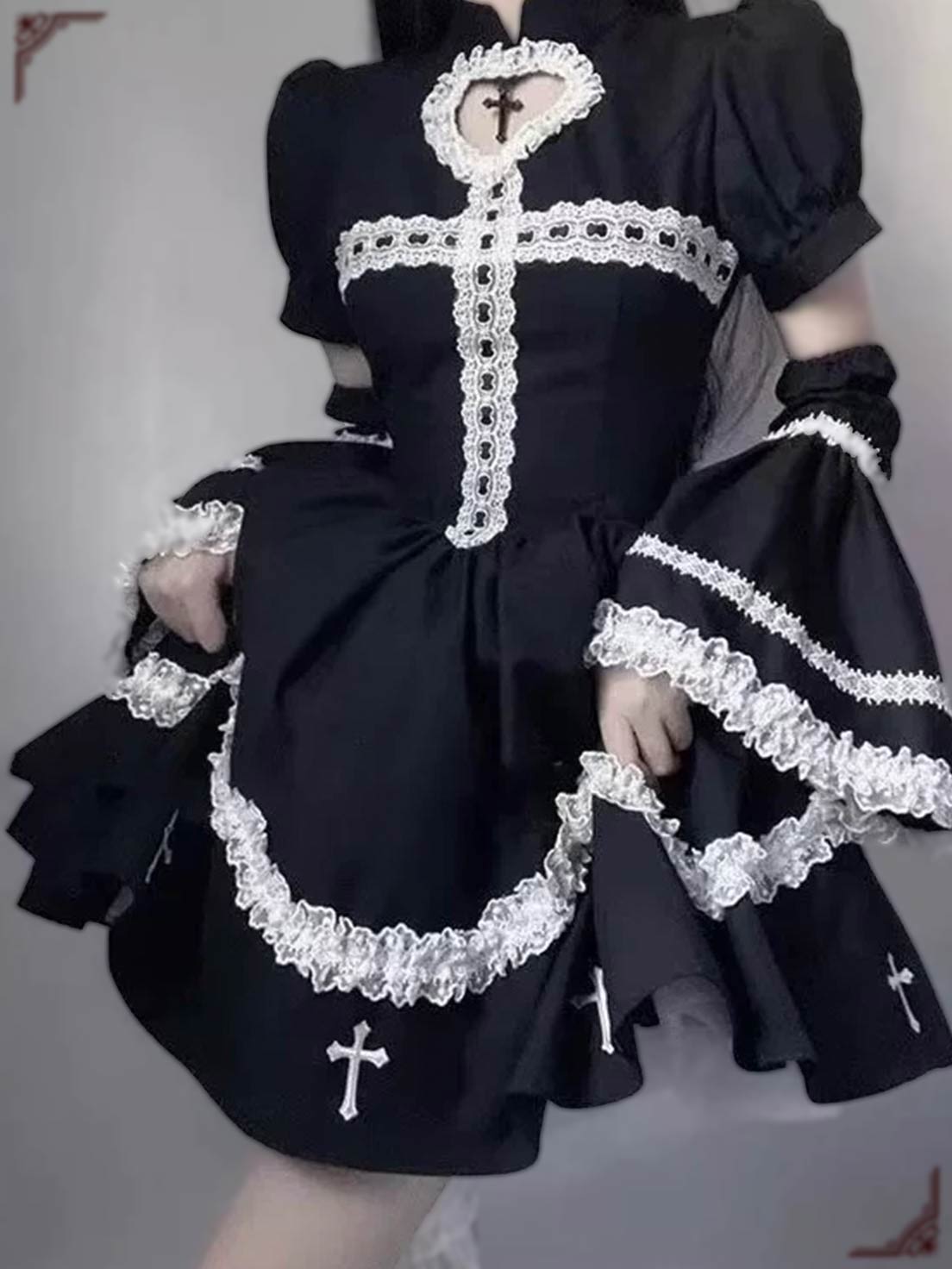Gothic Lolita Dress Black Cross Lolita for Halloween y2k Goth fashion