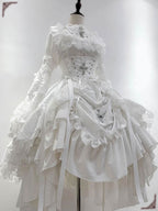 Gothic Lolita Elegant White Dramatic Ruffled Multilayer Cake Gown Dress