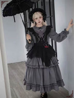 Victorian Gothic Dress – Grey & Black Palette long lolita dress