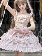 Gradual Change Hime Pink Lolita Tea Party Fashion Lavender Bow Ruffled Dress