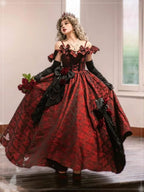 Hime Lolita Black and Red Lolita Flower Prom JSK Dress Gorgeous Birthday Adult Dress Lolita Elegant Princess One Piece Dress