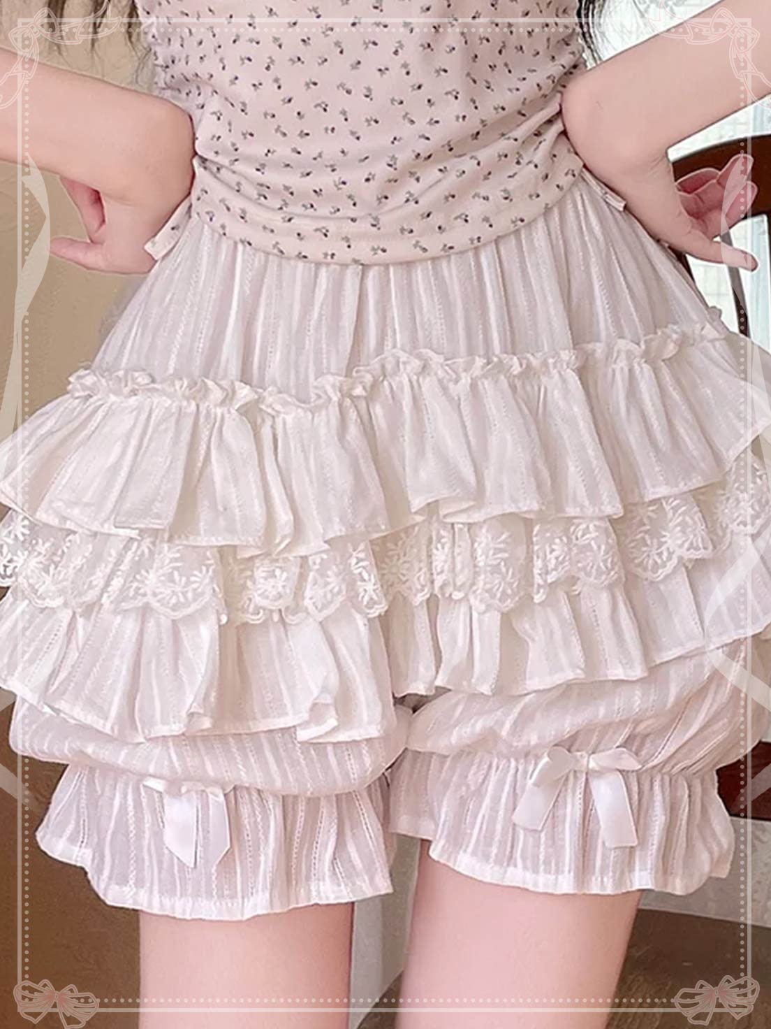 Japanese Sweet and Cute with Dark Pattern Multi-layer Ruffle Edge Pumpkin Shorts Lolita Petticoat