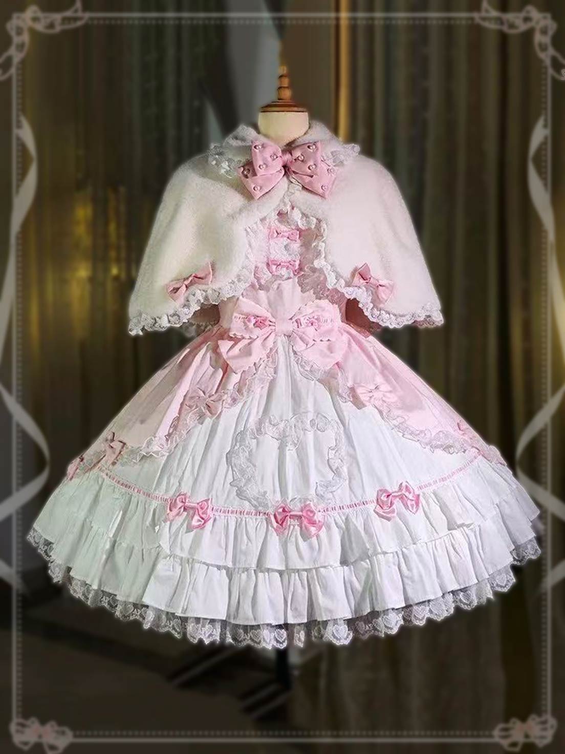 Lolita Coat Cape Rabbit Ear Pink Bow Chest Daily Autumn Winter Outfit