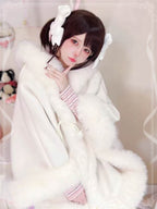 Lolita Coat Cute Woolen Cape Thick Warm Fleece Outerwear for Autumn Winter