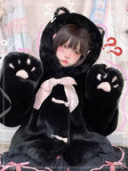 Lolita Coat Overcoat Beige Plush Cat Paw Quilted Soft Cute Autumn Winter Outfit