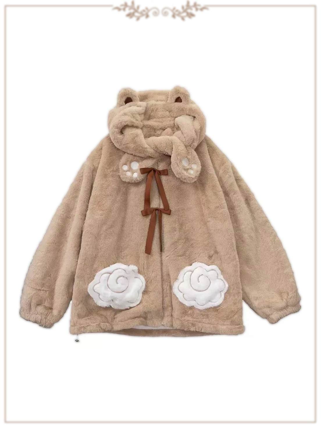 Lolita Coat Overcoat Brown Plush Bear Paw Cuffs Winter Daily Outfit