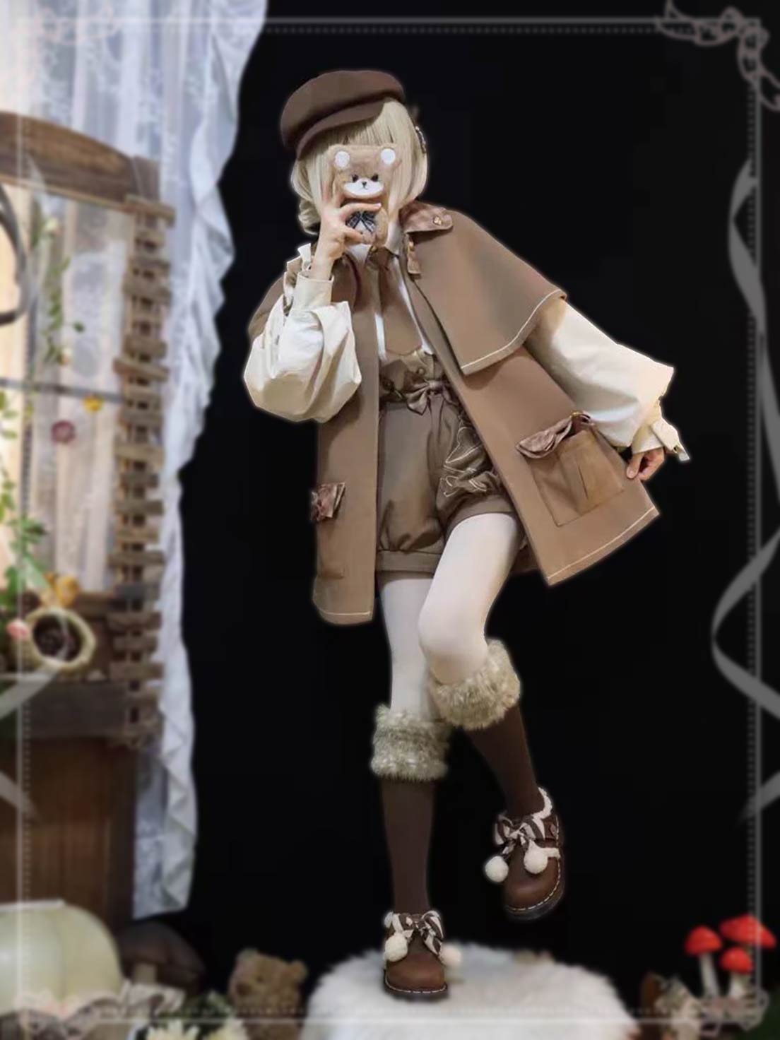 Lolita Coat Retro Brown Woolen Cape Cute Style Autumn Winter Outerwear