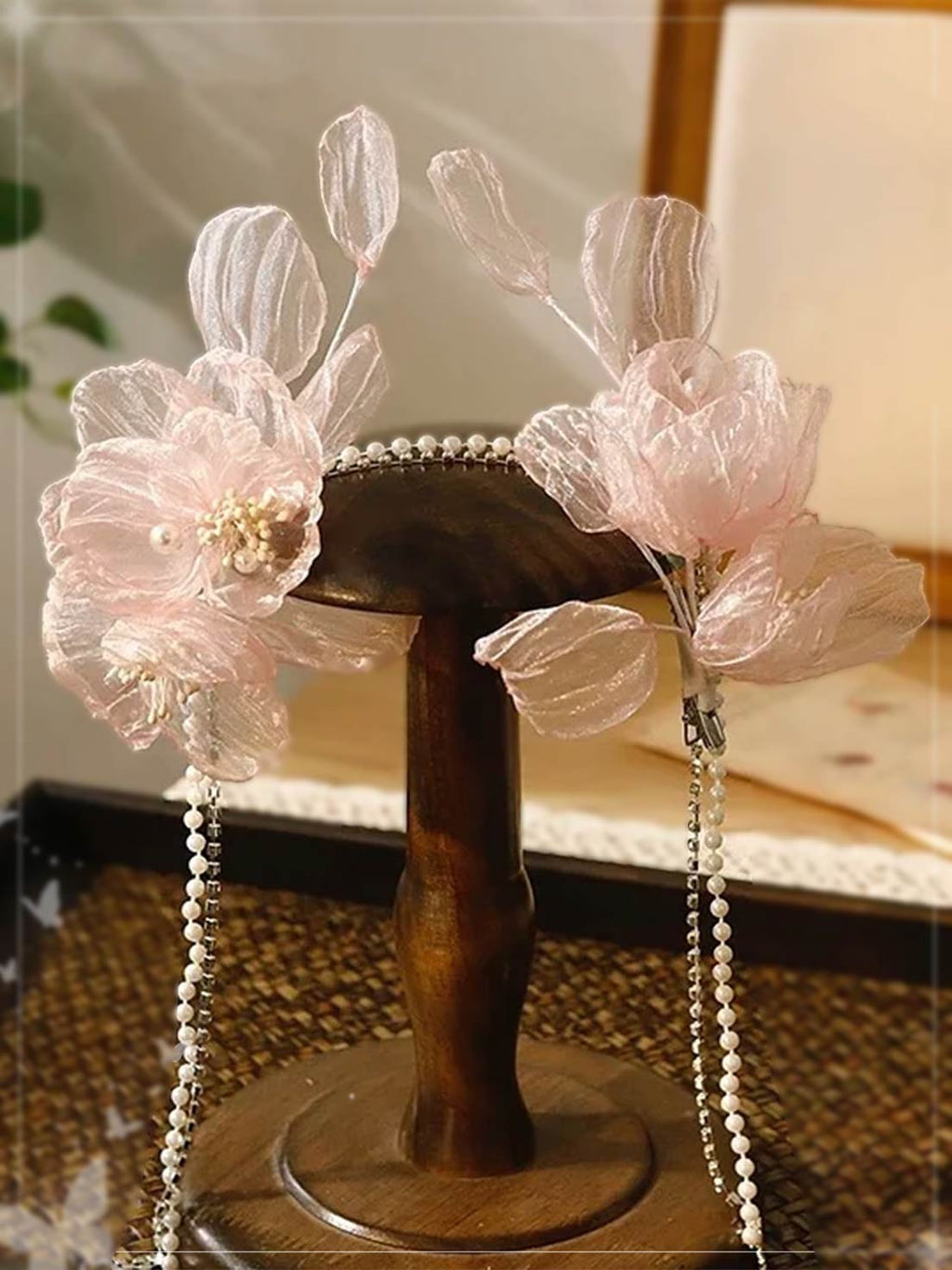 Lolita Hair Accessory Pink Flowers Pearls Fairy Princess Elegant Hair Clips Bridal Hairpins