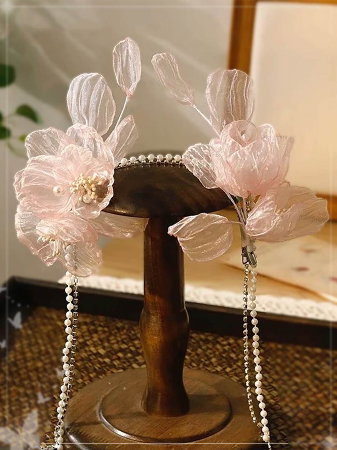 Lolita Hair Accessory Pink Flowers Pearls Fairy Princess Elegant Hair Clips Bridal Hairpins