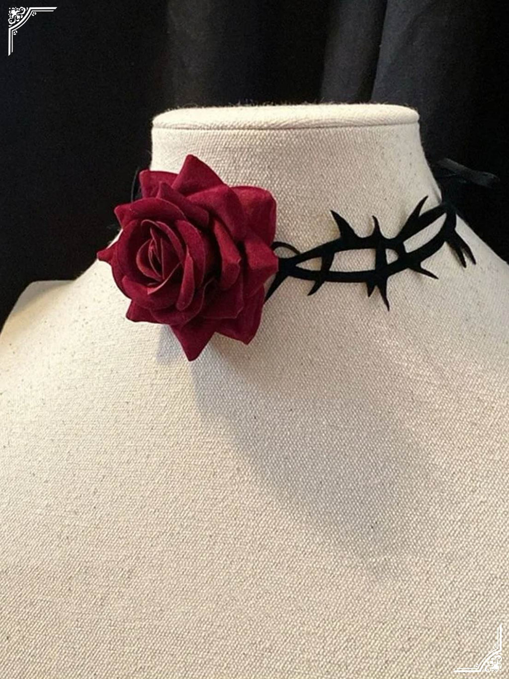 Lolita Necklace Accessories Dark Gothic Black Rose Thorns Lace Tie Punk