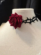 Lolita Necklace Accessories Dark Gothic Black Rose Thorns Lace Tie Punk