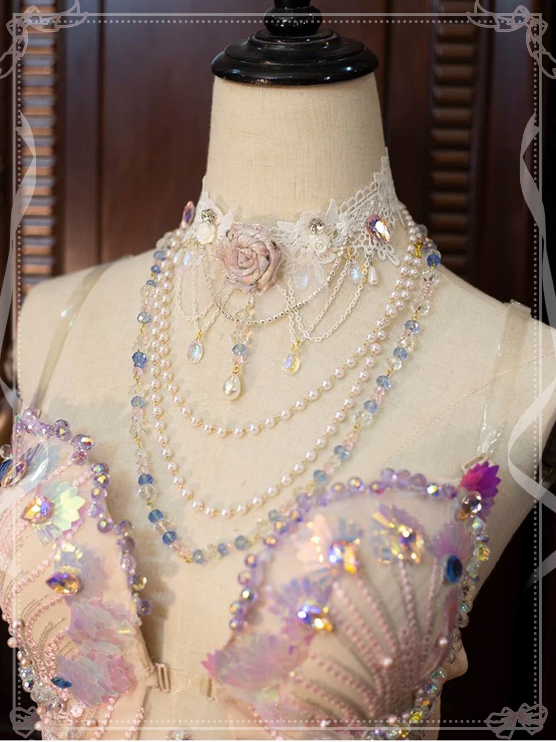 Lolita Necklace Handmade Rose Lace Choker Pearl Crystal Lolita Accessories