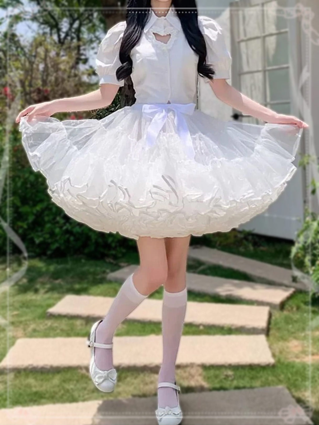Lolita Petticoats Full White Bow Ruffles Gauze Gown Crinoline Daily Daily Wear