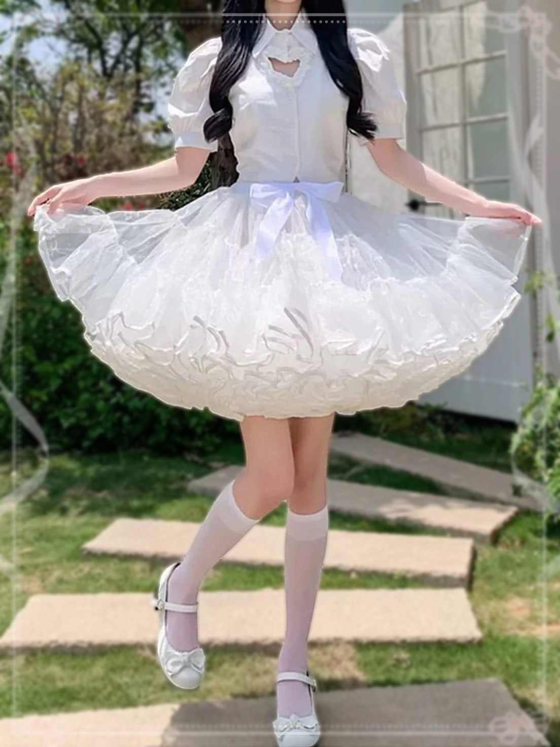 Lolita Petticoats Full White Bow Ruffles Gauze Gown Crinoline Daily Daily Wear