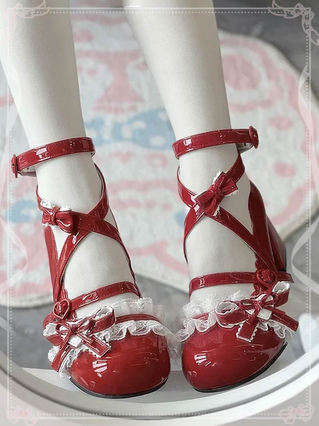 Lolita Shoes Classic Sweet Cute Block Mid-heel Bow Strap Lace Mary Jane