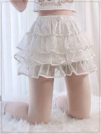 Lolita Shorts Beige Black Layered Crinoline Pettiskirt with Anti-Peek Design for JK School Style