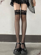 Lolita Stockings Black Gothic Over The Knee Socks Wide Cuff Lace Fishnet