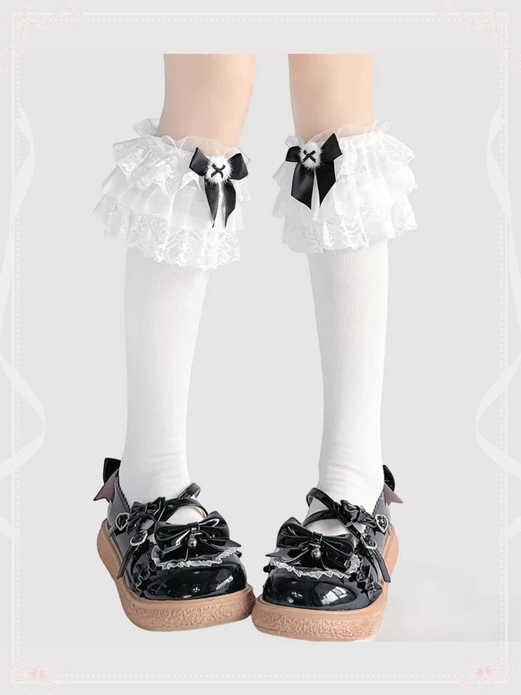 Lolita Stockings Multi-color Cotton Lace Knee-high Socks with Cute Bow Sweet Princess JK Style