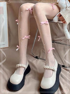 Lolita Stockings White Bow Pearl Thin Tights Sweet Lolita Accessories