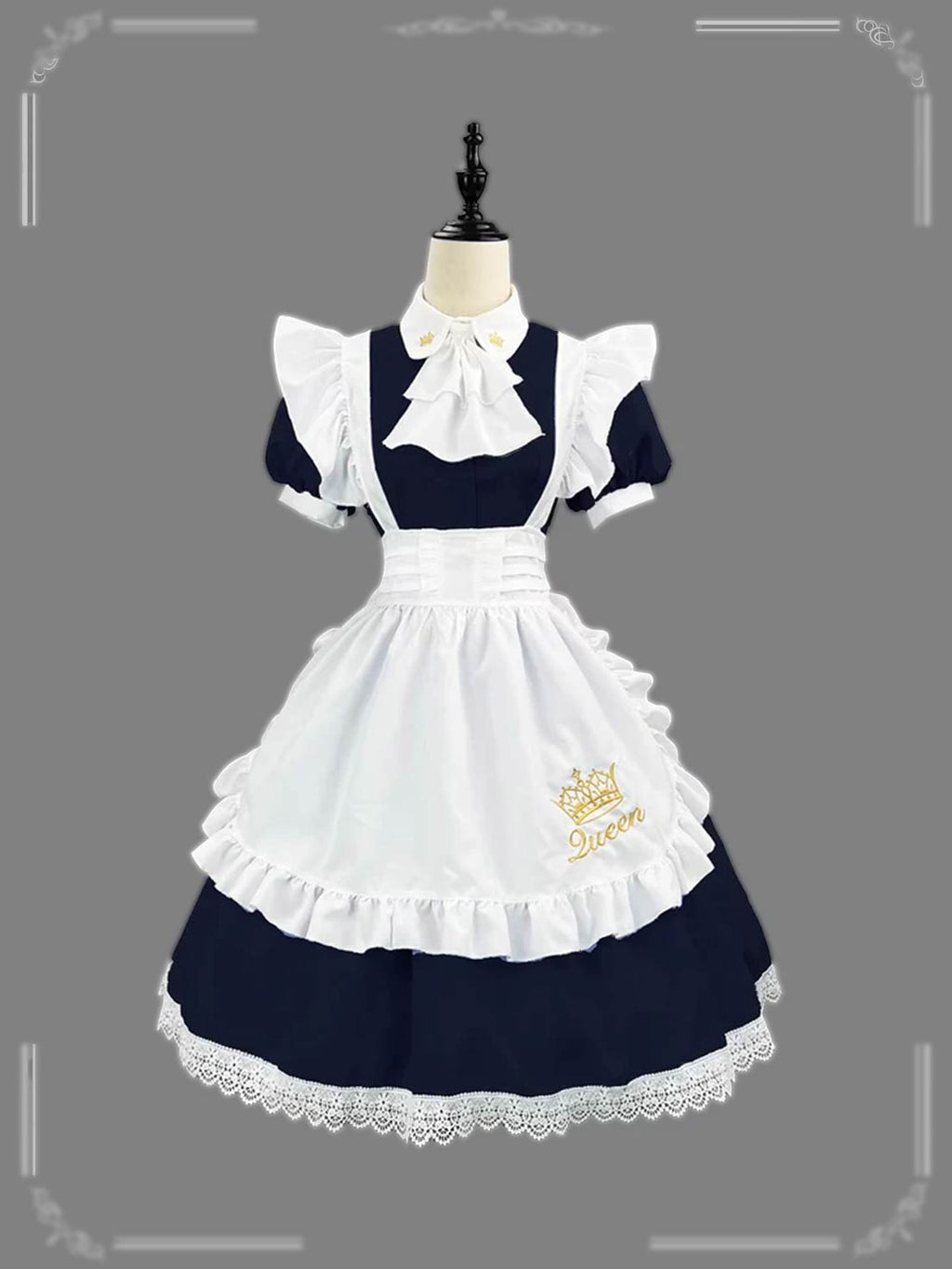 Maid Outfit Lolita Dress Light Blue Dark Blue Pink Lace Apron Classic English Costume for Daily