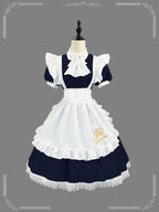 Maid Outfit Lolita Dress Light Blue Dark Blue Pink Lace Apron Classic English Costume for Daily