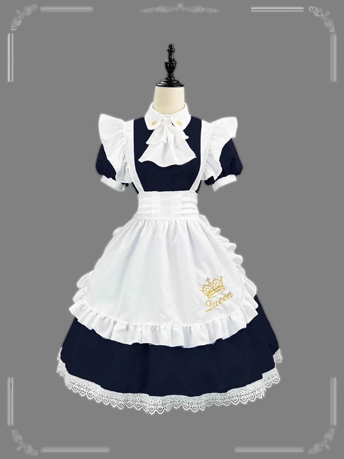 Maid Outfit Lolita Dress Light Blue Dark Blue Pink Lace Apron Classic English Costume for Daily