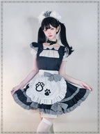 Maid Outfit Plus Size 5XL Black White Checkered Cat Paw Ruffles