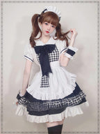 Maid Outfit Plus Size 5XL Black White Checkered Ruffles Bow