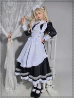 Maid Outfit Plus Size 5XL Black White Long Ruffled Apron Lace