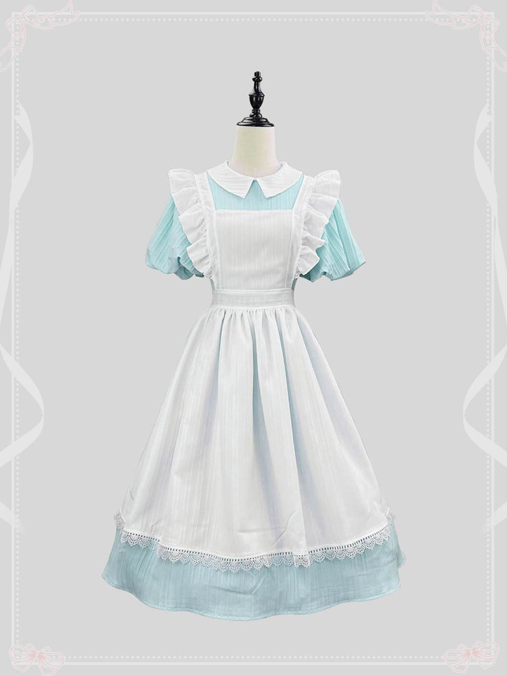 Maid Outfit Sweet Lolita Dress Powder Green Yellow Pink Classic Short Sleeve OP Apron Set