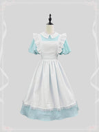 Maid Outfit Sweet Lolita Dress Powder Green Yellow Pink Classic Short Sleeve OP Apron Set