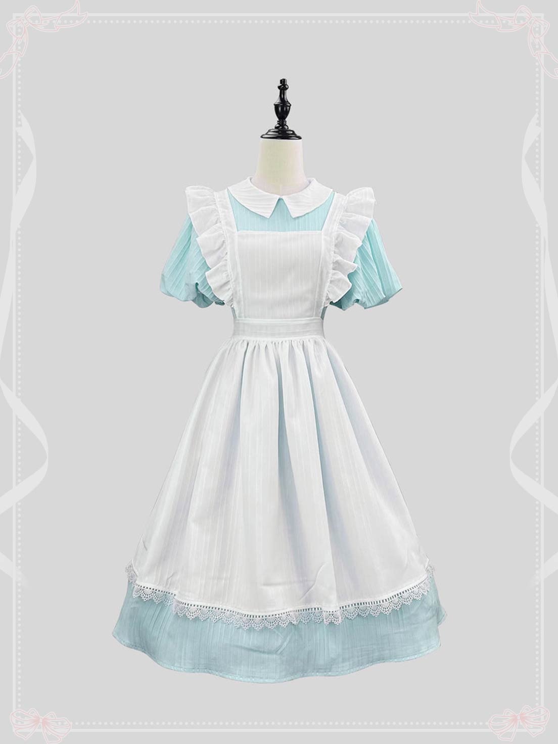 Maid Outfit Sweet Lolita Dress Powder Green Yellow Pink Classic Short Sleeve OP Apron Set