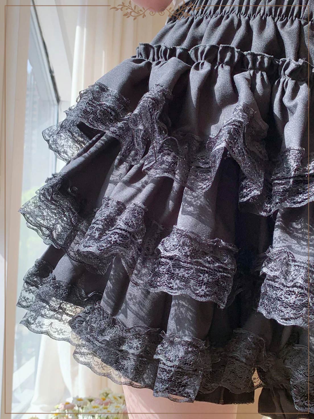 Petticoats Black Lace Trim ALine Skirt High Waisted Fluffy Cake Layered Skirt with Builtin Shorts