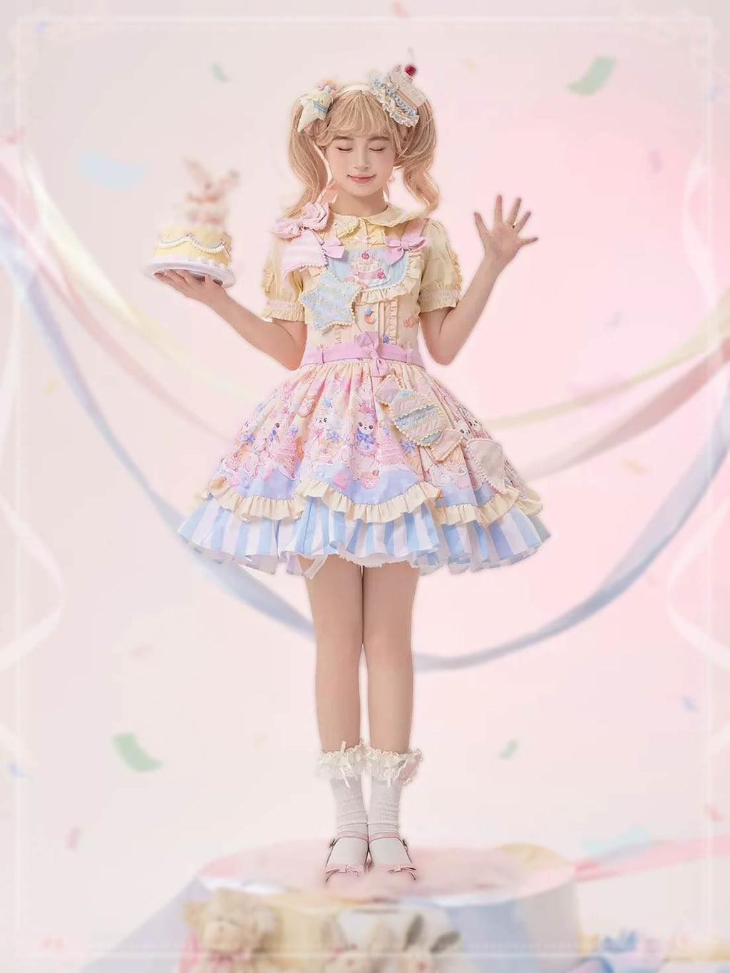 Pink Sweetheart Cute Lolita Dress JSK Bowknot Layer Ruffles