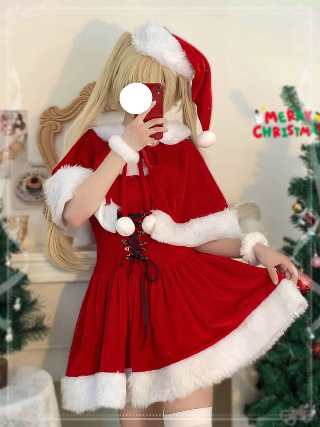 Red Velvet Strapless Mini Dress and Cape for Christmas Party