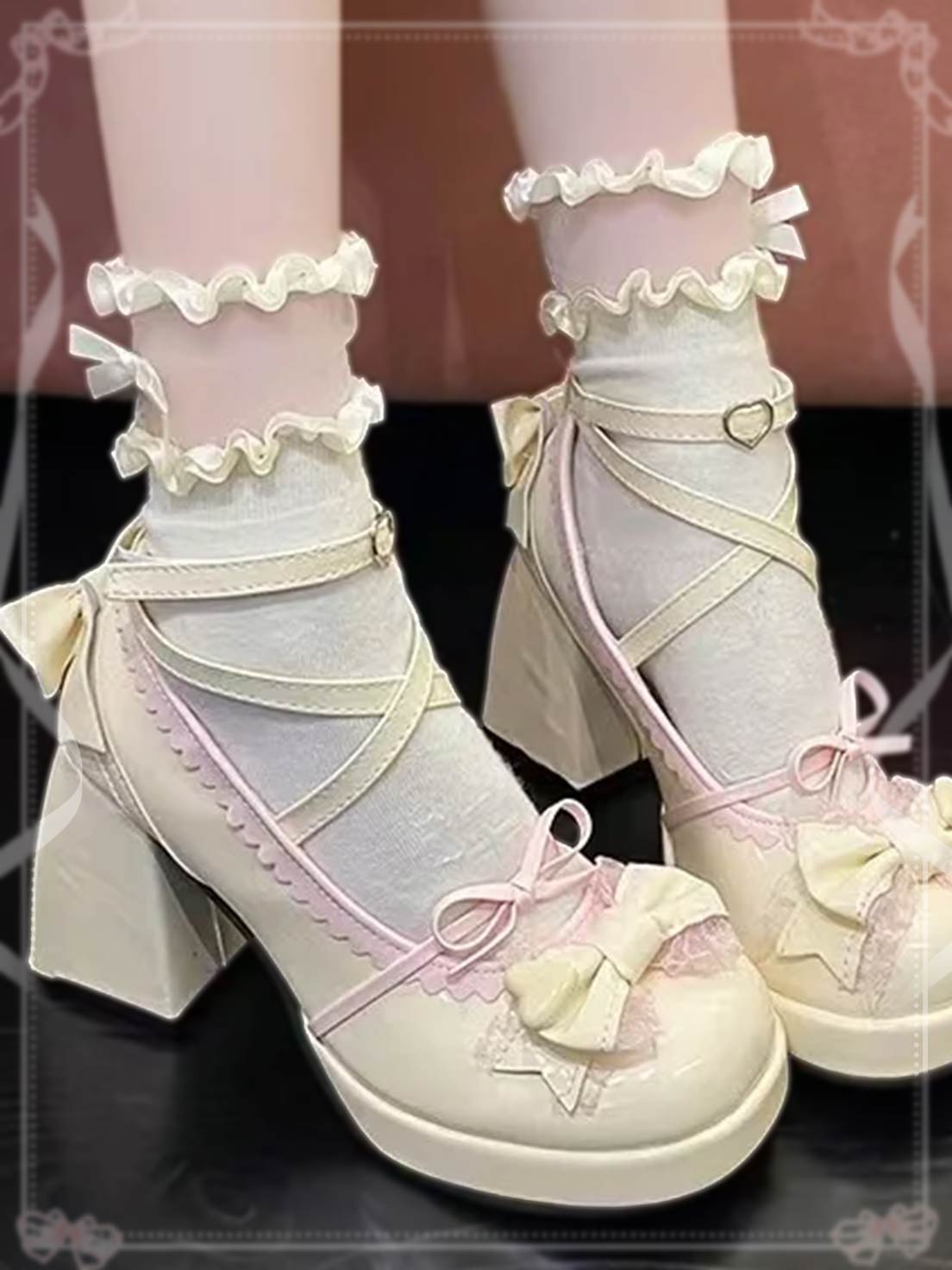 Sweet Lolita Bow Mid heels Shoes Block Heels Cute Shoes for Women