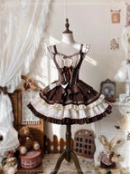 Sweet Lolita Chocolate Cake Cream Dress with Corset Brown Waist Skinny Bow