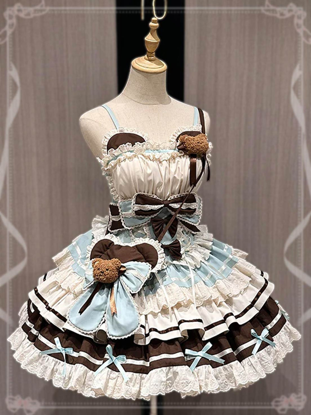 Sweet Lolita Chocolate Dress Bear Girl  Mint Brown Cream Cake Lolita Outfits