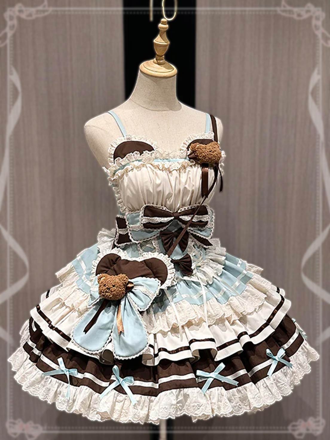 Sweet Lolita Chocolate Dress Bear Girl  Mint Brown Cream Cake Lolita Outfits