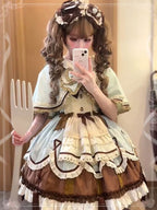 Sweet Lolita Chocolate Mint Brown Layer Apron Cake Dress for Tea Party